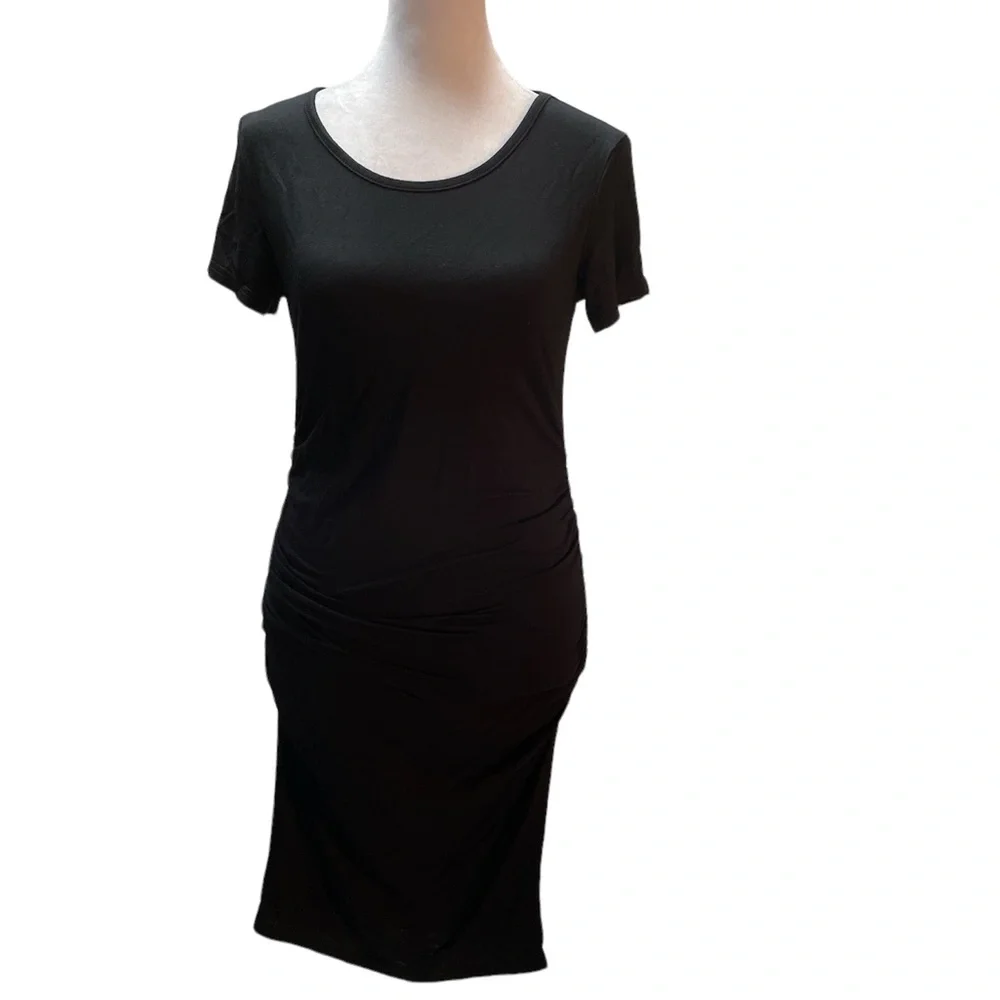 NWT Smallshow Black Ruched Sides Short Sleeve Knee Length Maternity Dress Small